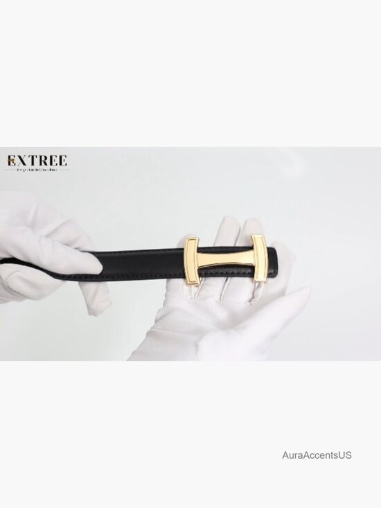 Classic Leather Belt with Gold Buckle - Adjustable One Size for Jeans and main image 2
